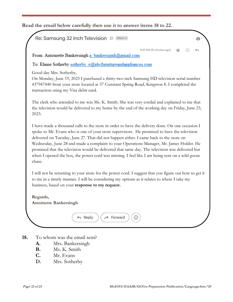 Stimulus for question 18