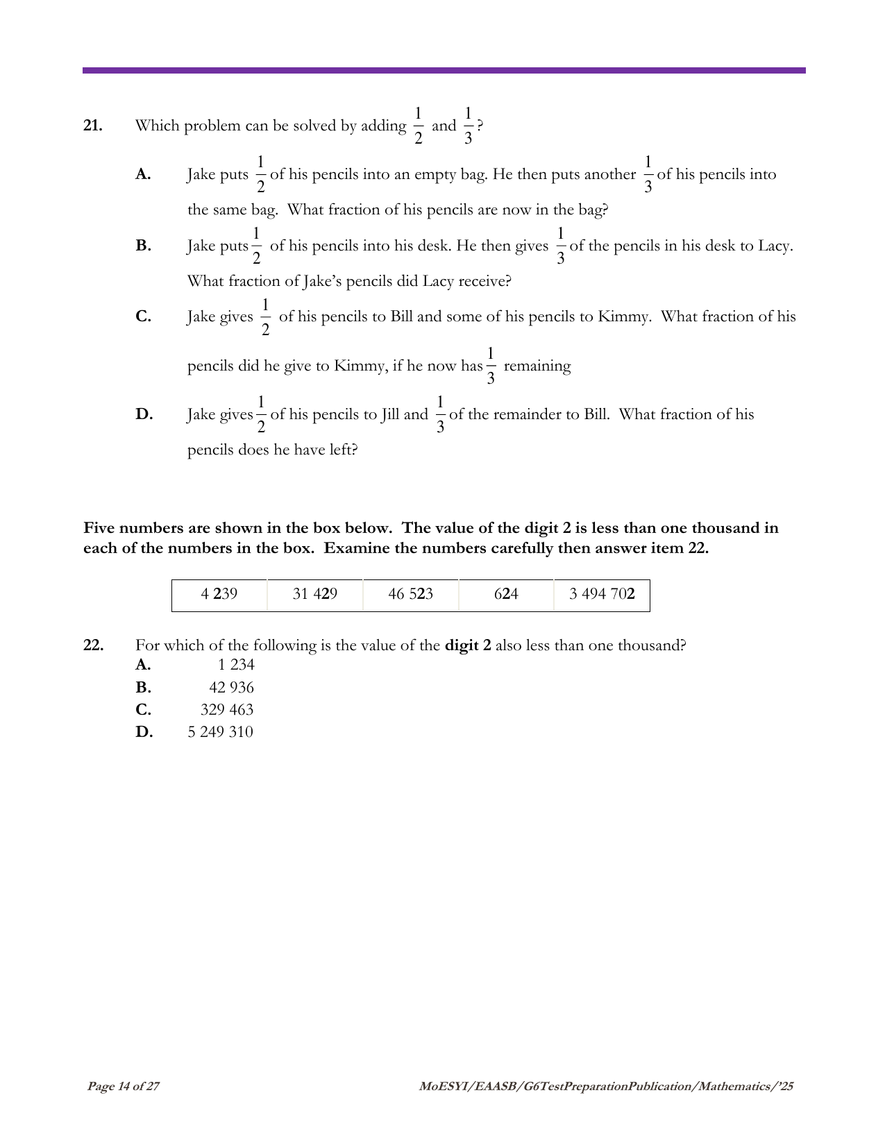 Stimulus for question 21